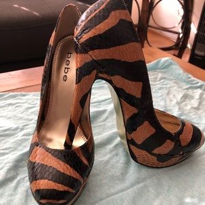 Brown snake skin Bebe platform heels